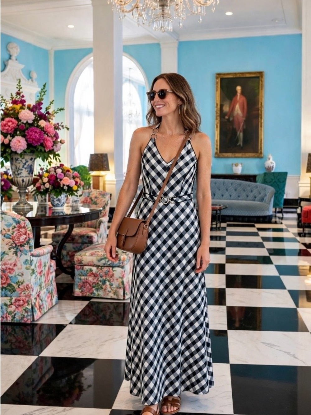 Linda Segal Black and white V-neck Vintage Size 4 Maxi Dress